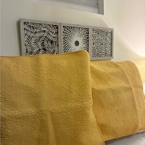 Golden Quilted Cotton Pair of Shams with tie back. Sz. 24” x 24”.